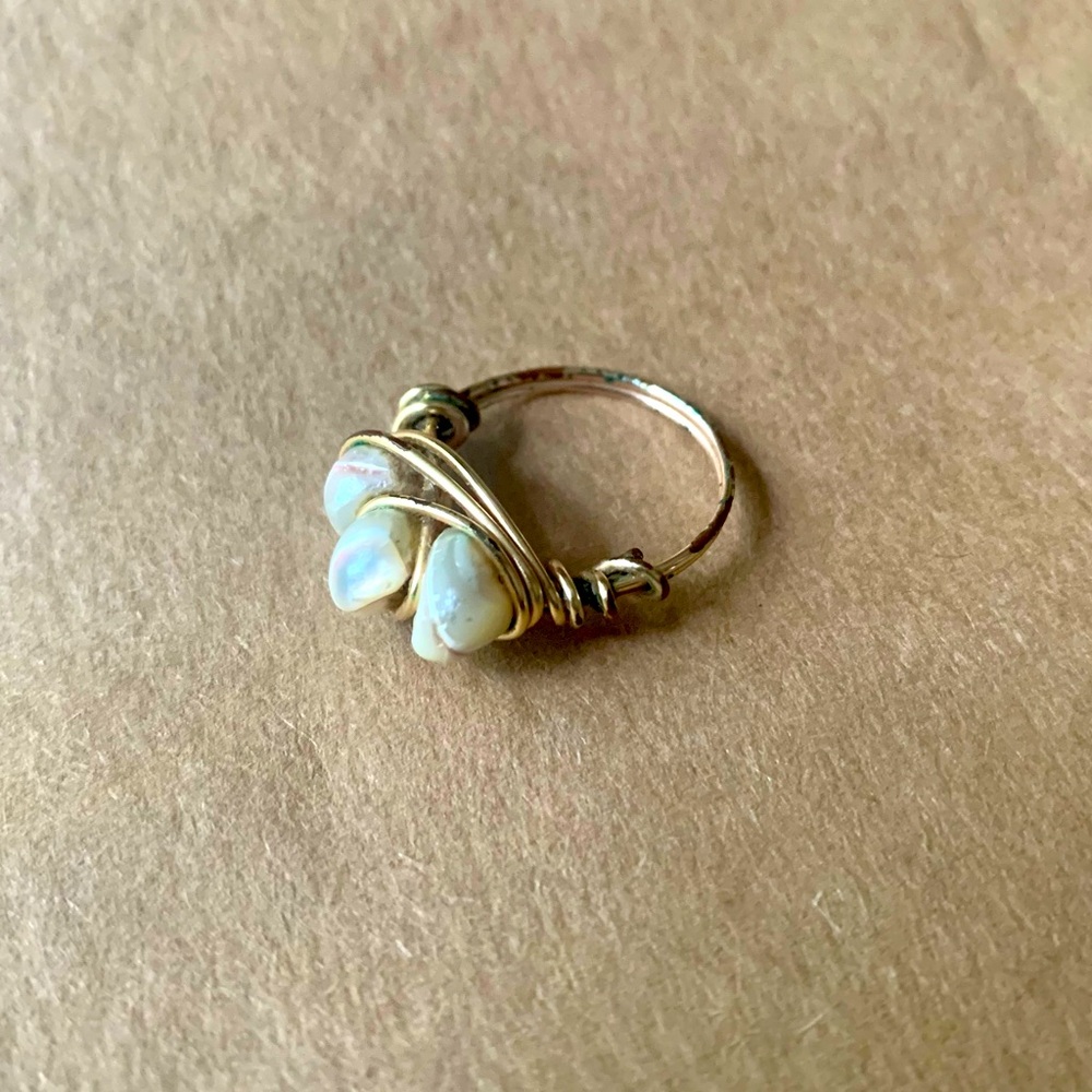 Gold Wire-Wrapped Shell Cluster Ring
